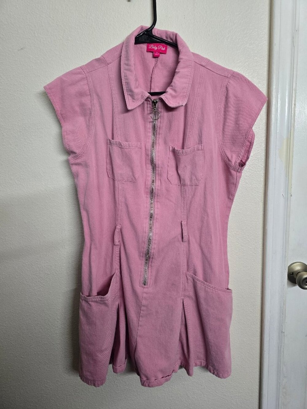 Baby Pink Medium Sleeveless Pink Dress with Front Zipper